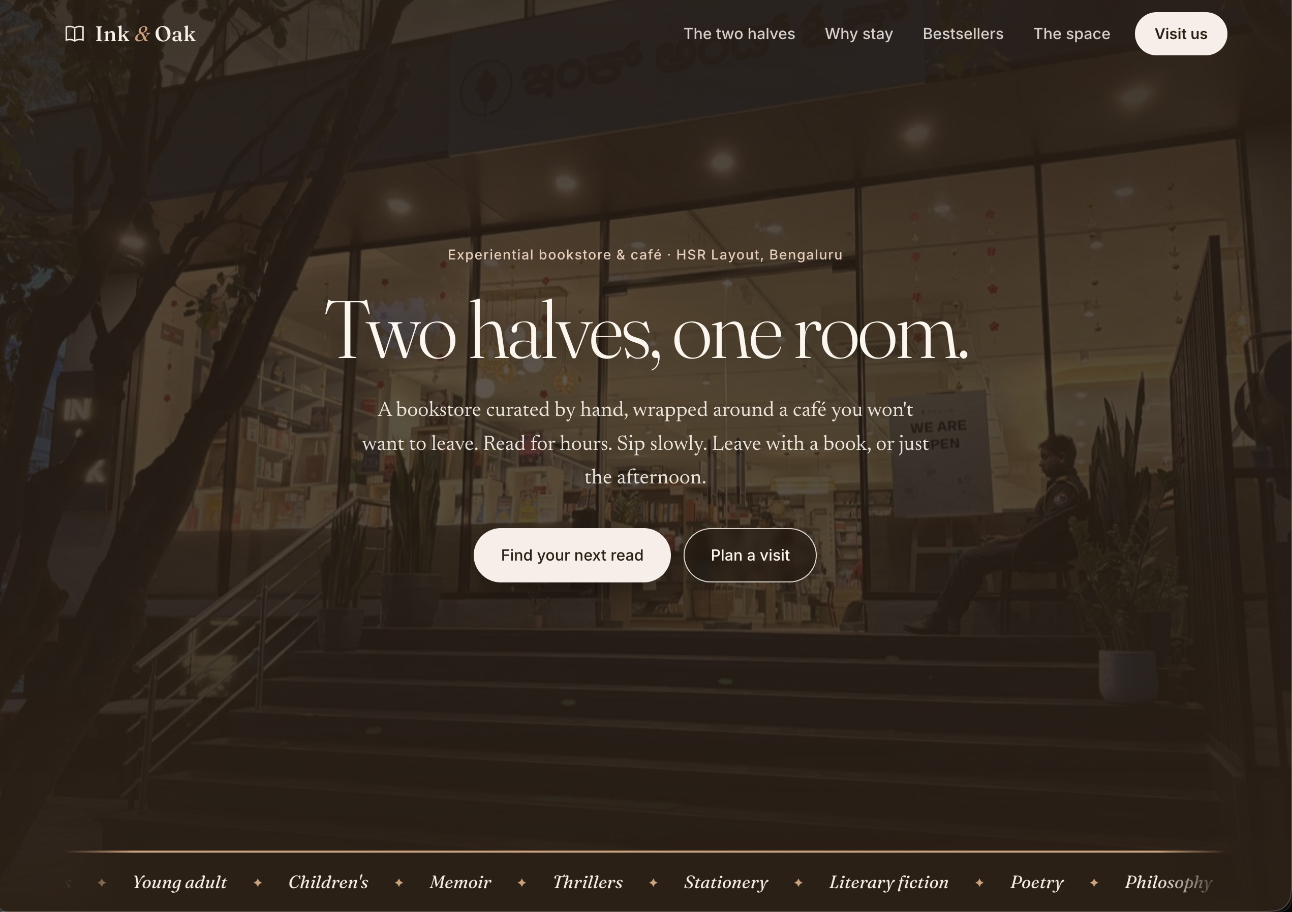 Ink & Oak - bookstore landing page